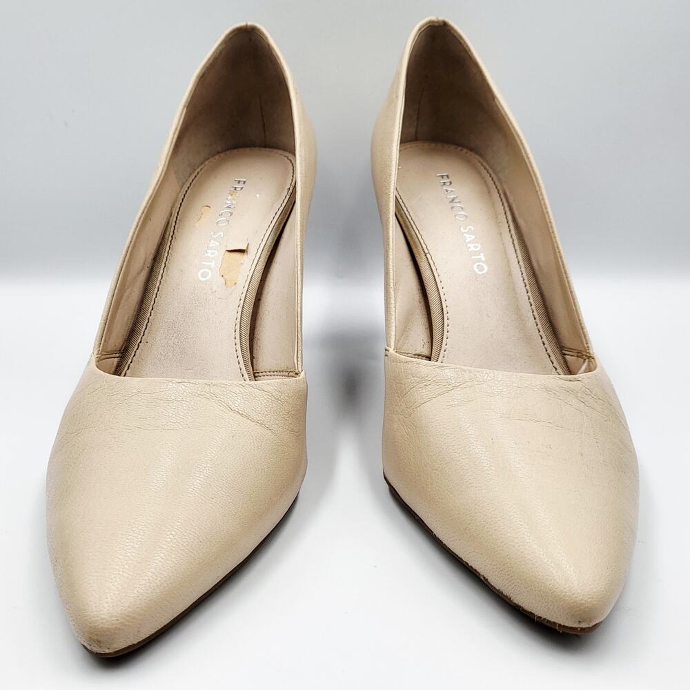 Franco Sarto Amara Cream Leather Pointed Toe Stacked Heel Pumps Women's Size 8 - Picture 4 of 9
